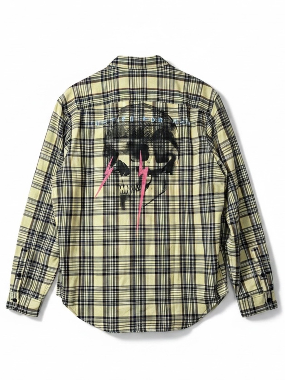 John Varvatos Justice For All Skull Plaid Shirt L NWT Graphic Back